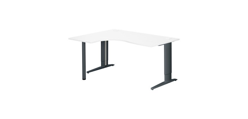Bureau compact blanc retour à droite réglable en hauteur L 160 cm piètement métal Plus Essens