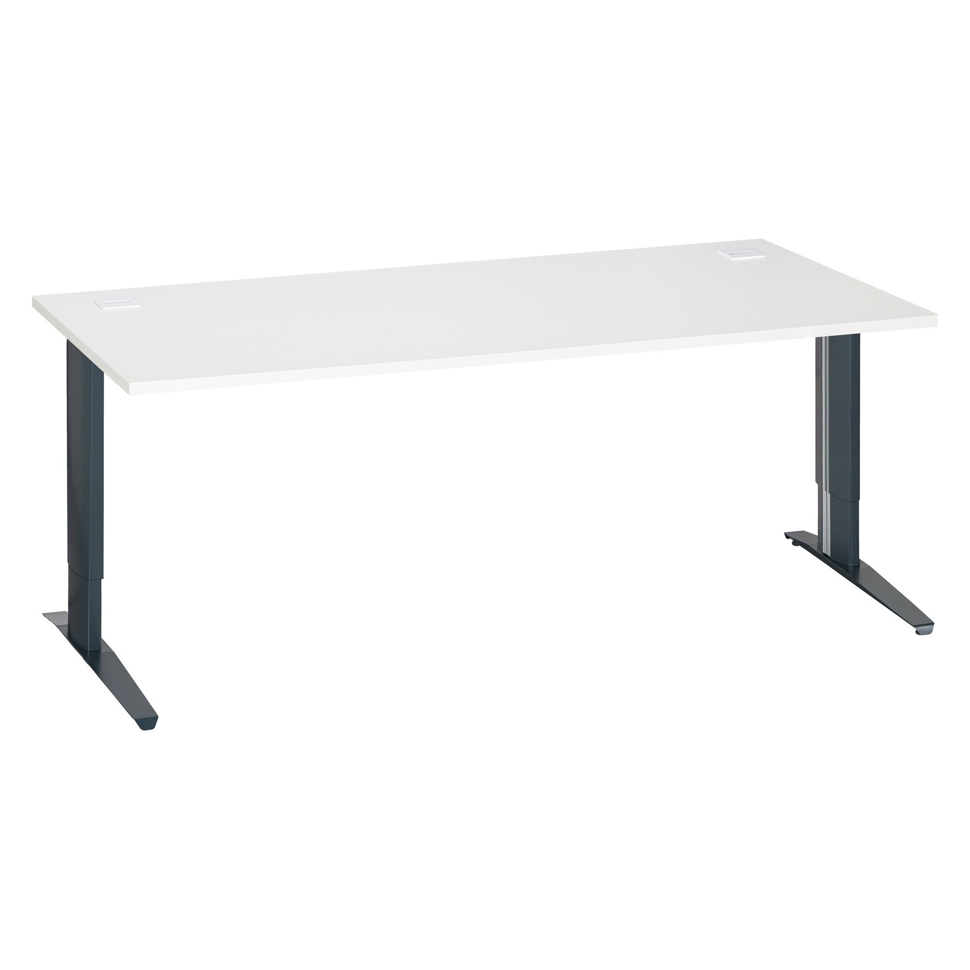 Bureau droit blanc réglable L 180 cm piètement "L" métal Essens