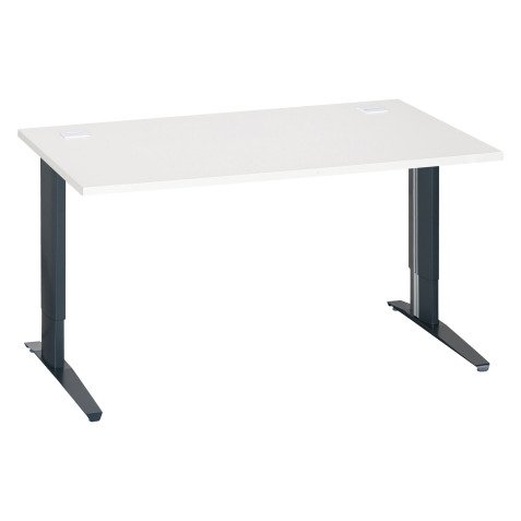 Bureau droit blanc réglable L 140 cm piètement "L" métal Essens