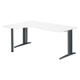 Bureau compact blanc réglable en hauteur L 180 cm retour à gauche piètement L métal Plus Essens