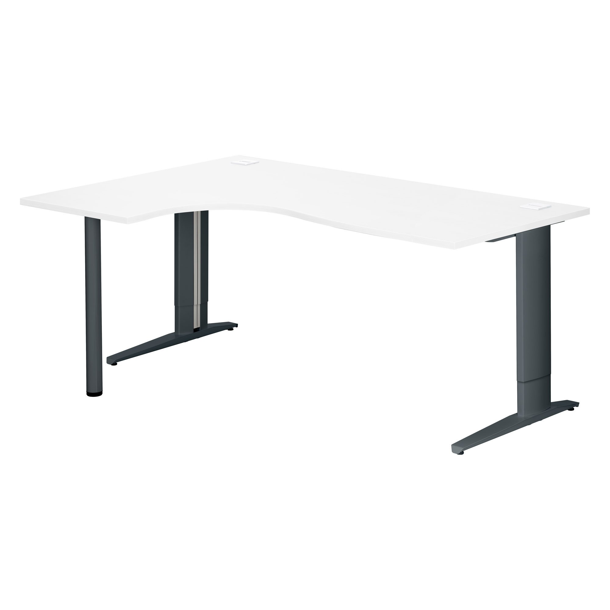 Bureau compact blanc réglable en hauteur L 180 cm retour à gauche piètement L métal Plus Essens