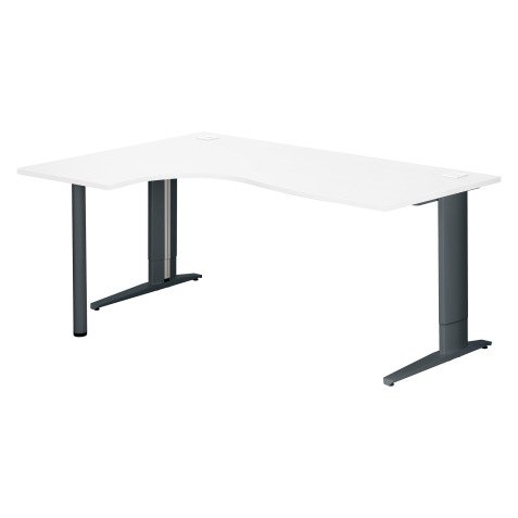 Bureau compact blanc réglable en hauteur L 180 cm retour à gauche piètement L métal Plus Essens