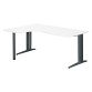 Bureau compact blanc réglable en hauteur L 180 cm retour à gauche piètement L métal Plus Essens