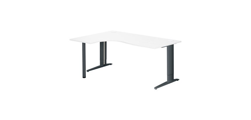 Bureau compact blanc réglable en hauteur L 180 cm retour à gauche piètement L métal Plus Essens