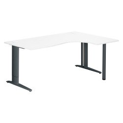 Bureau compact blanc L 180 cm retour à droite piètement L réglable métal Plus Essens