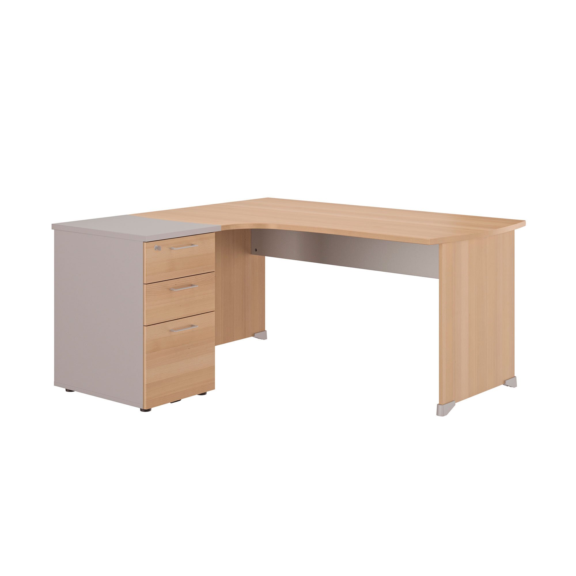 Bureau d'angle L 160 cm avec retour sur caisson hauteur de bureau 3 tiroirs Quarta Plus