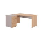 Bureau d'angle L 160 x P 150 cm avec retour sur caisson hauteur de bureau 3 tiroirs Quarta Plus