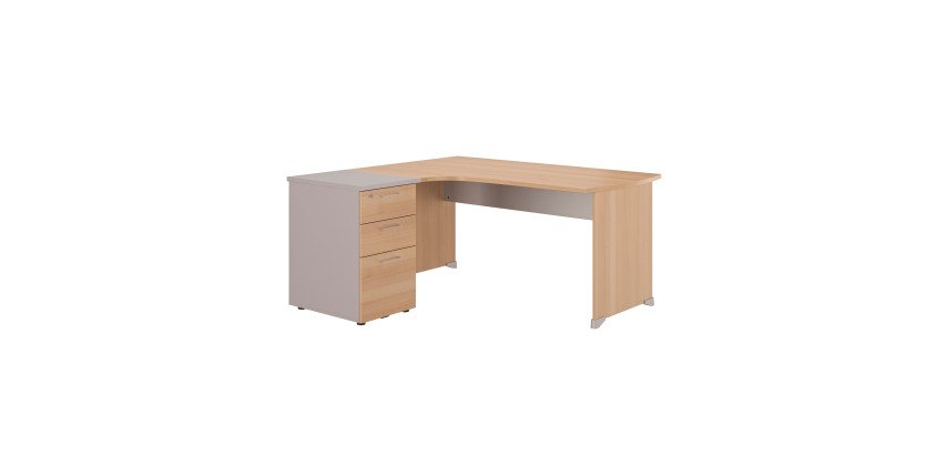 Bureau d'angle L 160 x P 150 cm avec retour sur caisson hauteur de bureau 3 tiroirs Quarta Plus