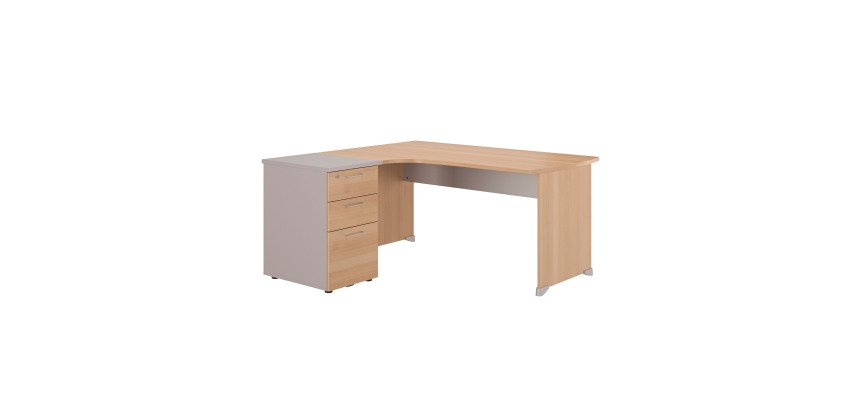 Eckbüro L 160 x T 150 cm mit Schubladenschrank und 3 Schubladen Quarta Plus
