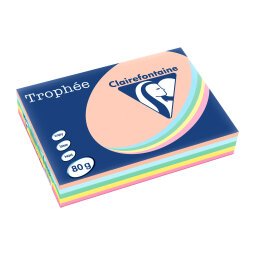Papier gekleurd A4 80 g Clairefontaine Trophée geassorteerde pastelkleuren - Riem van 5 x 100 bladen