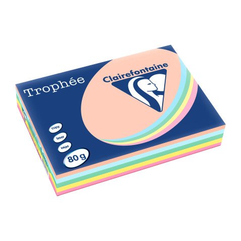 Paper colour A4 80 g Clairefontaine Trophée assorted pastel colours - Ream of 5 x 100 sheets