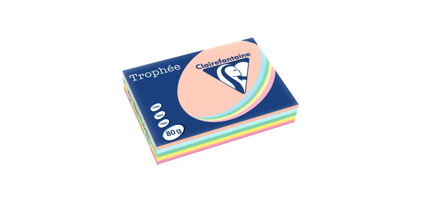 Papier couleur A4 80 g Clairefontaine Trophée couleurs pastel assorties - Ramettte de 5 x 100 feuilles
