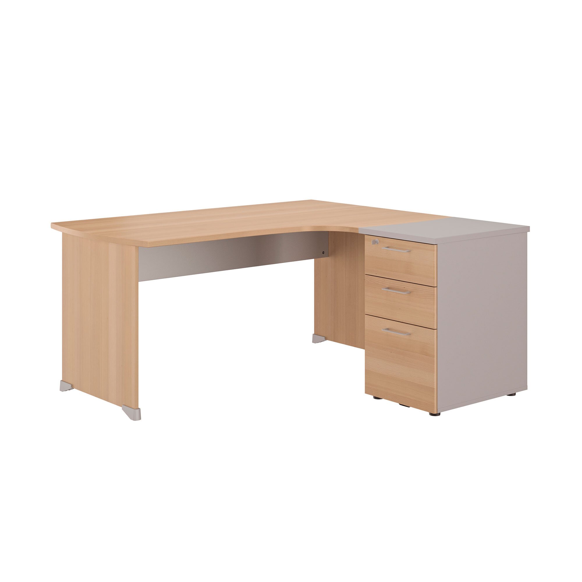 Bureau d'angle L 160 cm avec retour sur caisson hauteur de bureau 3 tiroirs Quarta Plus