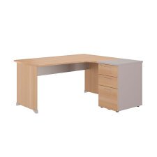 Bureau d'angle L 160 cm avec retour à droite sur caisson hauteur de bureau 3 tiroirs P 60 cm Quarta Plus hêtre ambré