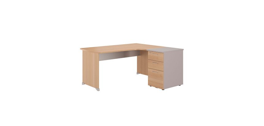 Eckbüro L 160 x T 150 cm mit Schubladenschrank und 3 Schubladen Quarta Plus