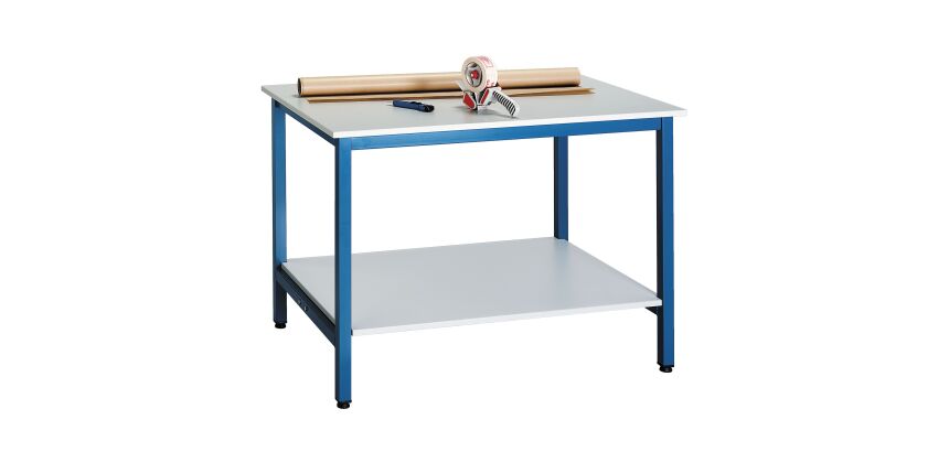 Poste de travail debout L 120 x P 80 cm plateau gris - piétement bleu