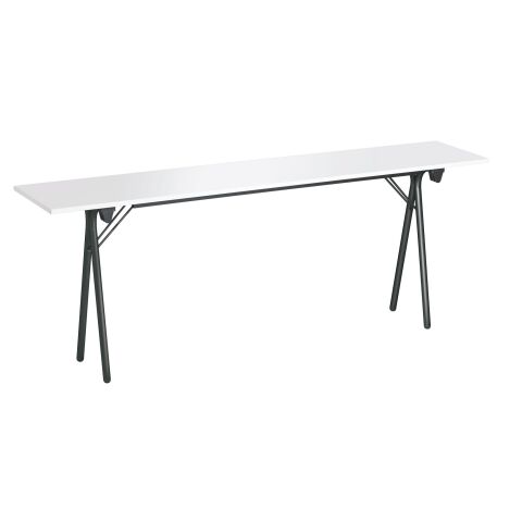 Mesa plegable 200 x 40 cm. Tablero gris, patas negras