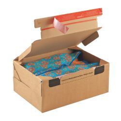 <div>ColomPac® cardboard post box with instant assembly and "return" adhesive closure L 33.6 x W 24.2 x H 14 cm</div>