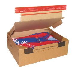 Postkasten aus Karton ColomPac® mit Sofortaufbau und „Hin- und Rücksendung“-Klebeverschluss, L 28,2 x B 19,1 x H 9 cm.