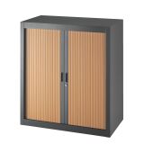 Armario de oficina metálico desmontable Budget Alt. 100 x An. 90 cm Negro Puerta persiana Haya