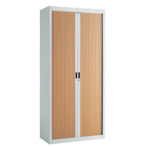 Armario de oficina metálico desmontable Budget Alt. 195 x An. 90 cm Gris Puerta persiana Haya