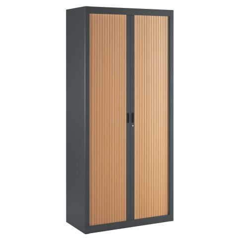 Armario de oficina metálico desmontable Budget Alt. 195 x An. 90 cm Antracita Puerta persiana Haya