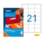 Etiquette adresse jet d'encre 63,5 x 38,1 mm Agipa 119080 blanche - Boîte de 2100