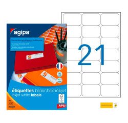 Address labels inkjet 63,5 x 38,1 mm Agipa 119080 white - box of 2100