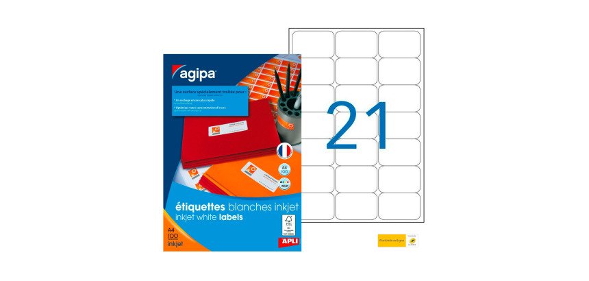 Etiquette adresse jet d'encre 63,5 x 38,1 mm Agipa 119080 blanche - Boîte de 2100
