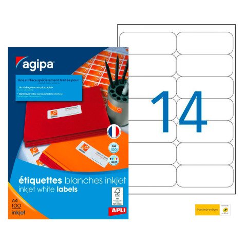 Etiquette adresse jet d'encre Agipa blanche - 100 feuilles