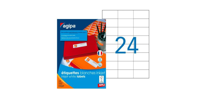 Etiquette adresse jet d'encre 70 x 37 mm Agipa 102498 blanche - Boîte de 2400