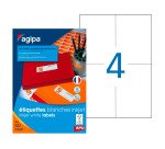 Etiquette adresse jet d'encre 105 x 148,5 mm Agipa 102502 blanche - Boîte de 400