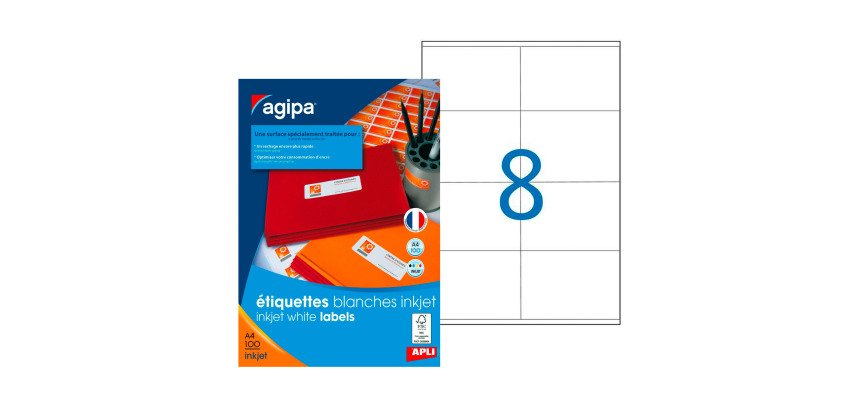 Etiquette adresse jet d'encre 105 x 70 mm Agipa 102500 blanche - Boîte de 800