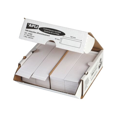 Box of 1000 postage labels 1 piece 140 x 40 mm Apli Agipa white