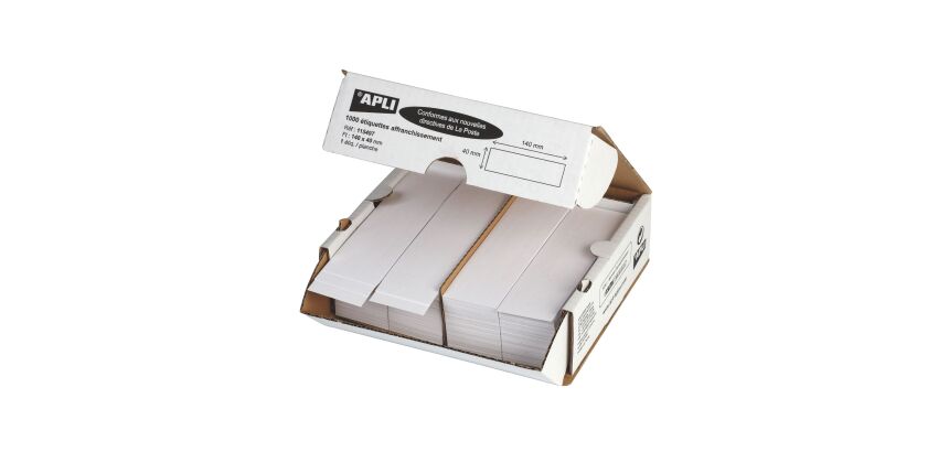 Etiquette affranchissement 1 de front 140 x 40 mm Apli Agipa blanche - Boîte de 1000