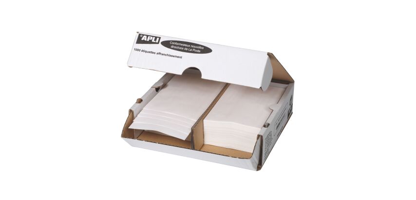 Doos met 1000 frankeeretiketten: 500 bladen met 2 stuks 140 x 45 mm Apli Agipa wit