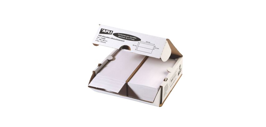 Box of 1000 postage labels 2 pieces 140 x 40 mm Apli Agipa white