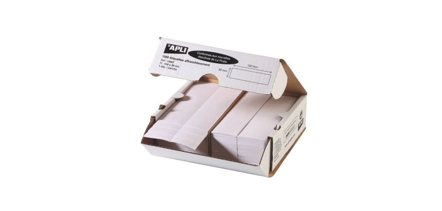 Etiquette affranchissement 1 de front 150 x 39 mm Apli Agipa blanche - Boîte de 1000