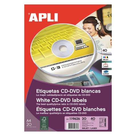 Pack of 40 multifunctional CD labels Ø117 mm Apli