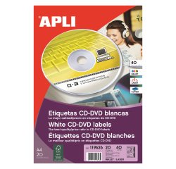 Verpakking met 40 multifunctionele CD-etiketten Ø117 mm Apli