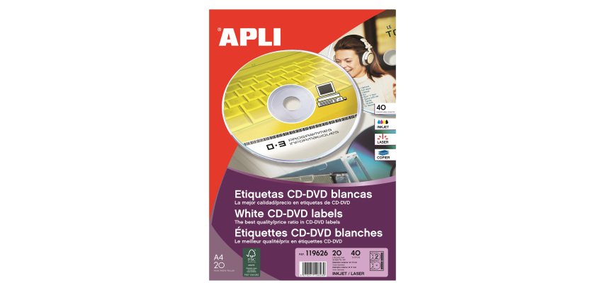 Pack of 40 multifunctional CD labels Ø117 mm Apli
