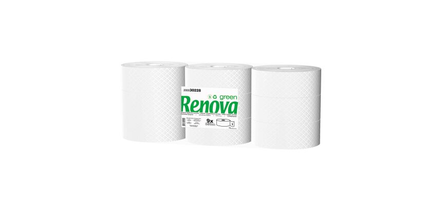 Papier toilette Maxi Jumbo simple épaisseur Renova Green - 9 rouleaux de 350 m