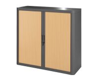 Schrank niedrig H 104 x B 110 cm mit Easy Office-Vorhängen, Plastikkorpus, Metallkonstruktion
