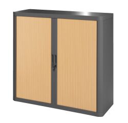 Armoire basse H 104 x L 110 cm à rideaux Easy Office, corps plastique, structure métal