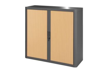 Schrank niedrig H 104 x B 110 cm mit Easy Office-Vorhängen, Plastikkorpus, Metallkonstruktion