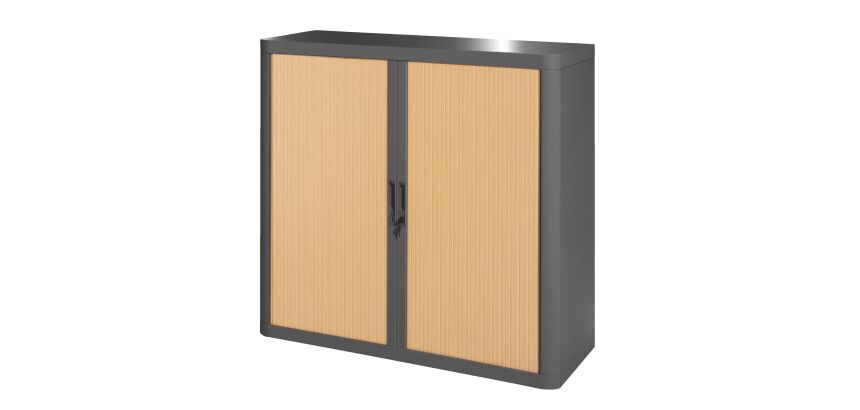 Low cabinet H 104 x W 110 cm with Easy Office curtains, plastic body, metal structure