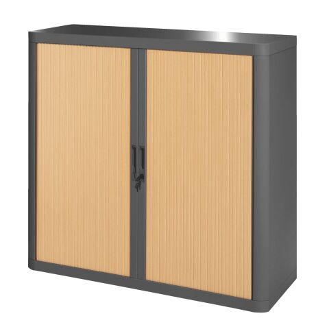 Armario de oficina poliestireno desmontable Easy Office Alt. 104 x An.110 cm Antracita Puerta persiana Haya