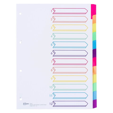 Set of dividers Bristol, A4, 12 divisions