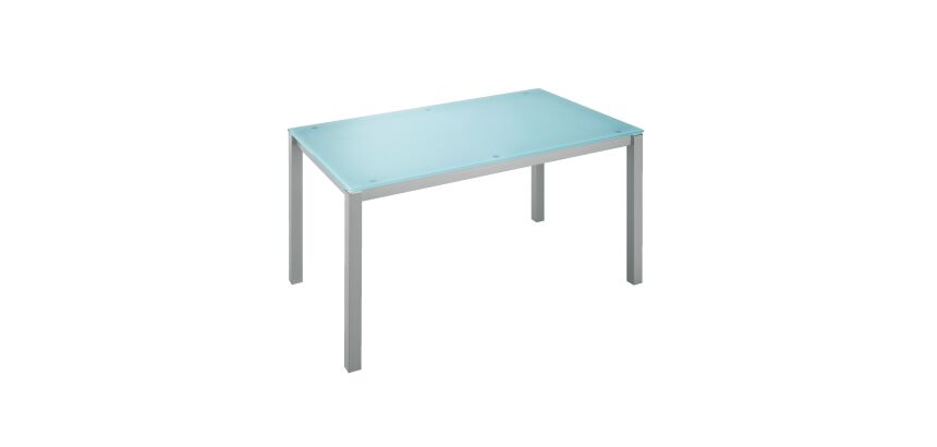 Bureau droit plateau en verre aigue-marine L 140 x P 80 cm, piétement métal droit - Next