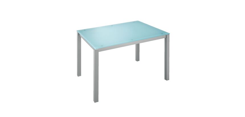 Bureau droit plateau en verre aigue-marine L 120 x P 80 cm, piétement métal droit - Next